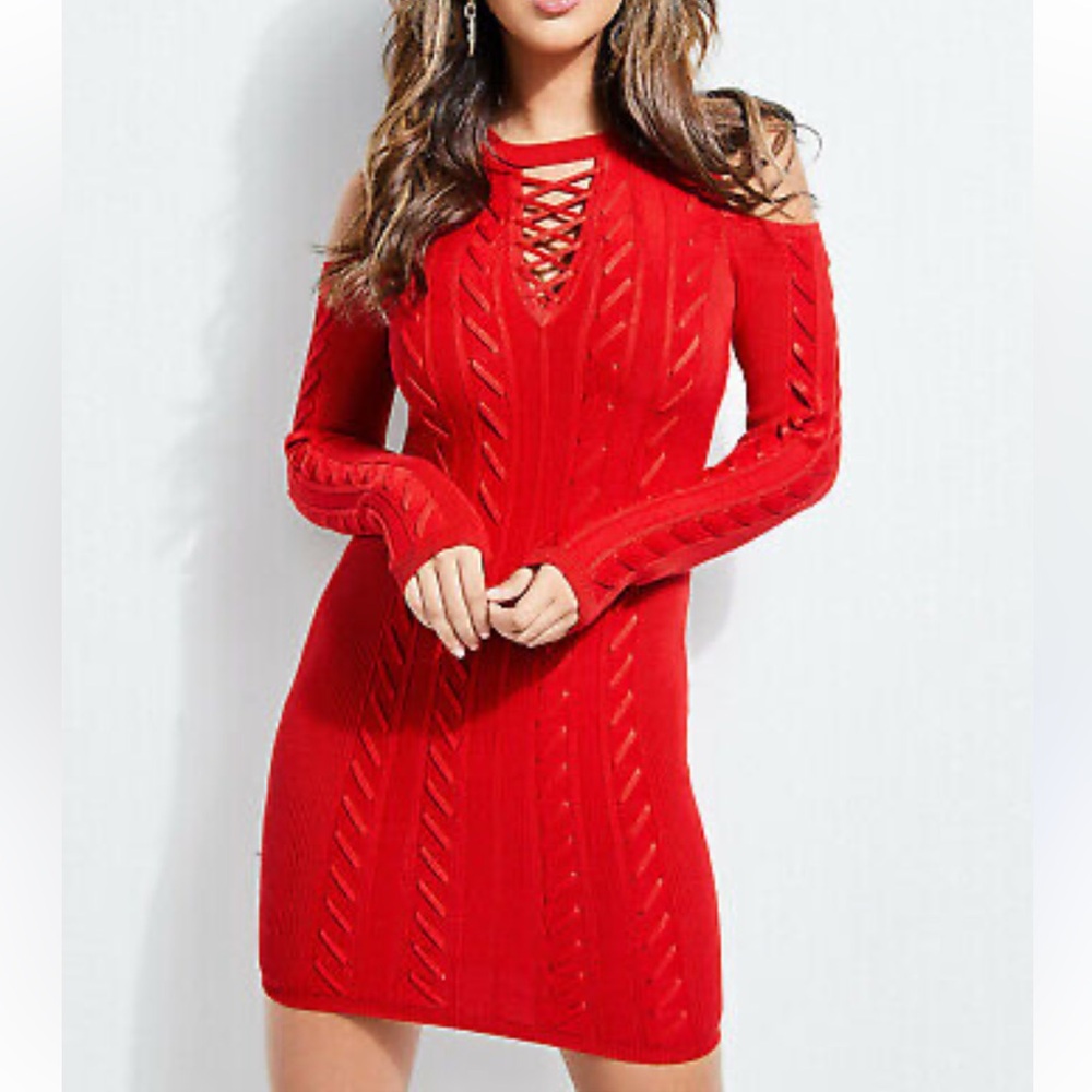 Guess Allison Cold Shoulder Sweater Dress